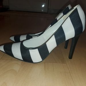 Christian Siriano Black & White Stripe Heels